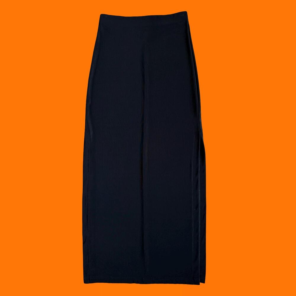 90's vintage black high waisted high slit bodycon maxi skirt SMALL a. byer
